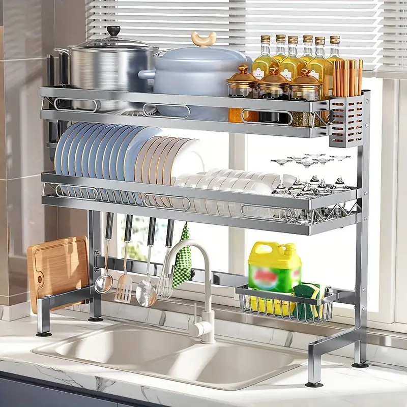 Dish Racks, 1/2 Layers Dish Rack With Cutting Board Holder And Utensil Rack,  Stainless Steel Dish Drainer, Space-saving Utensil Storage Organizer, For Kitchen  Sink Counter, Kitchen Organizers And Storage, Kitchen Accessories 