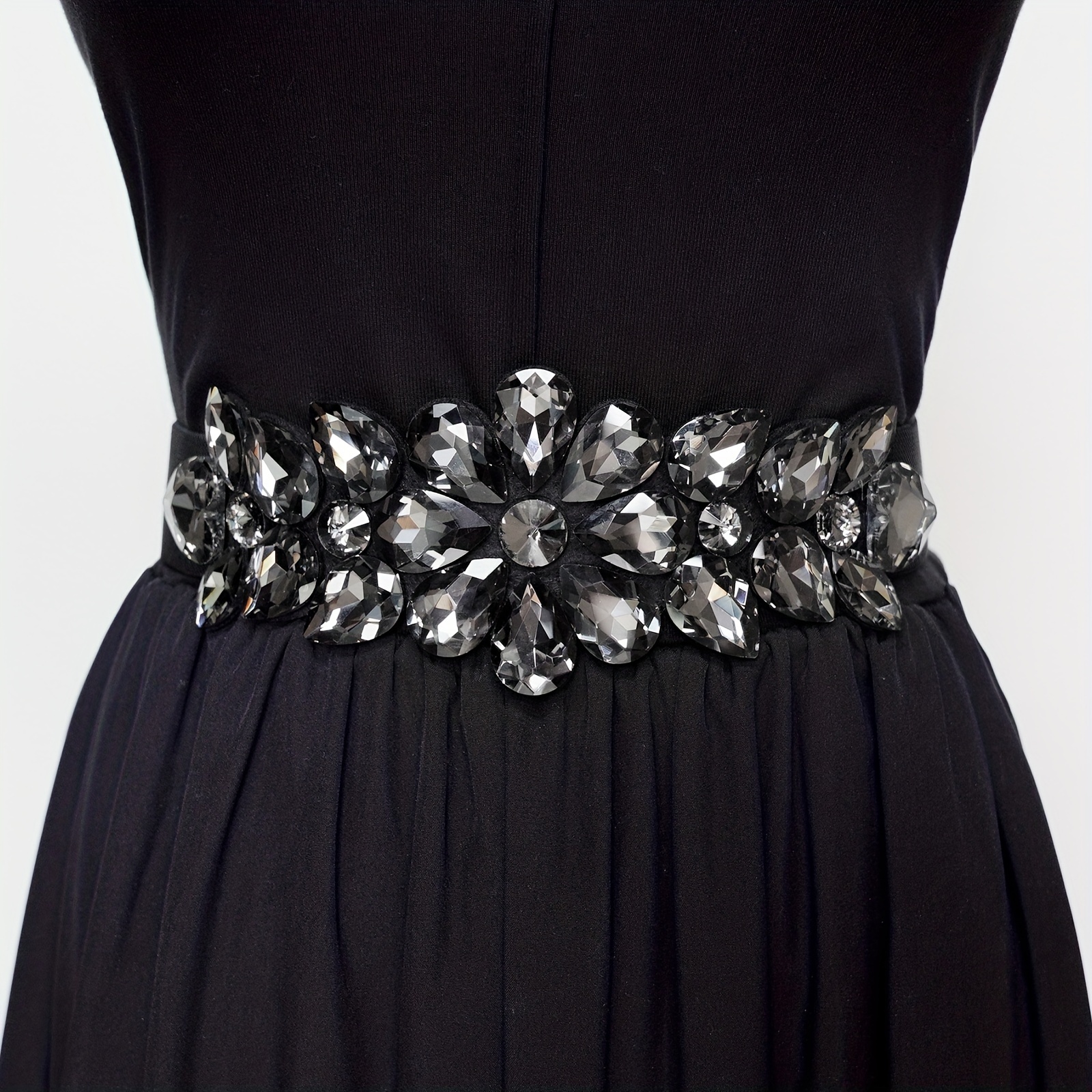 Image of Women's Fashion Shiny Large-grain Glass Gemstone Exaggerated Ornate Style Elastic Waist Belt For Evening Parties