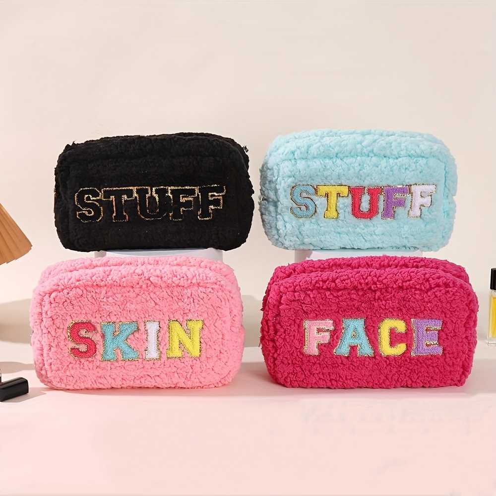 Small Initial Makeup Bag Cosmetic Toiletry Pouch With Chenille