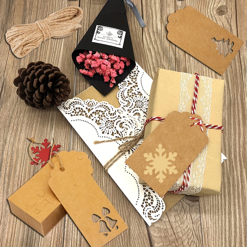 Christmas Gift Tags Xmas Brown Kraft Paper Hanging Tags with Twine