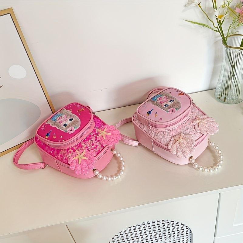 Casual Sequin Backpack with Beaded Shell Decor