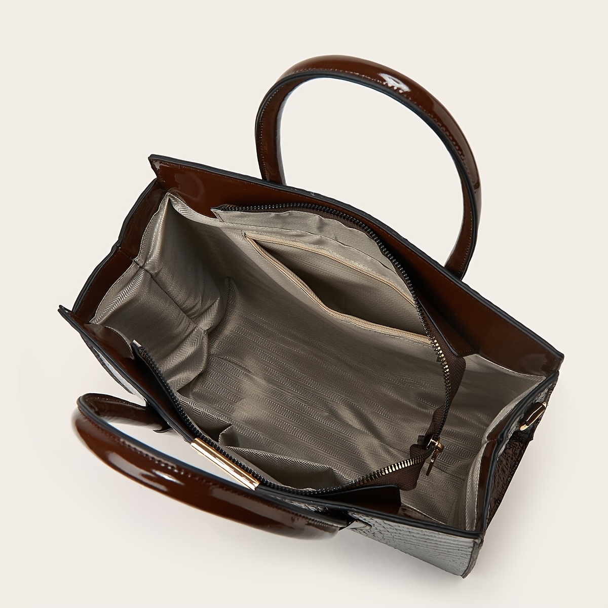 ZiMing Rectangle Handbags for Women Top-Handle Handbag Crocodile Pattern  Leather Purse Satchel Long Tote Bags Shoulder Bag