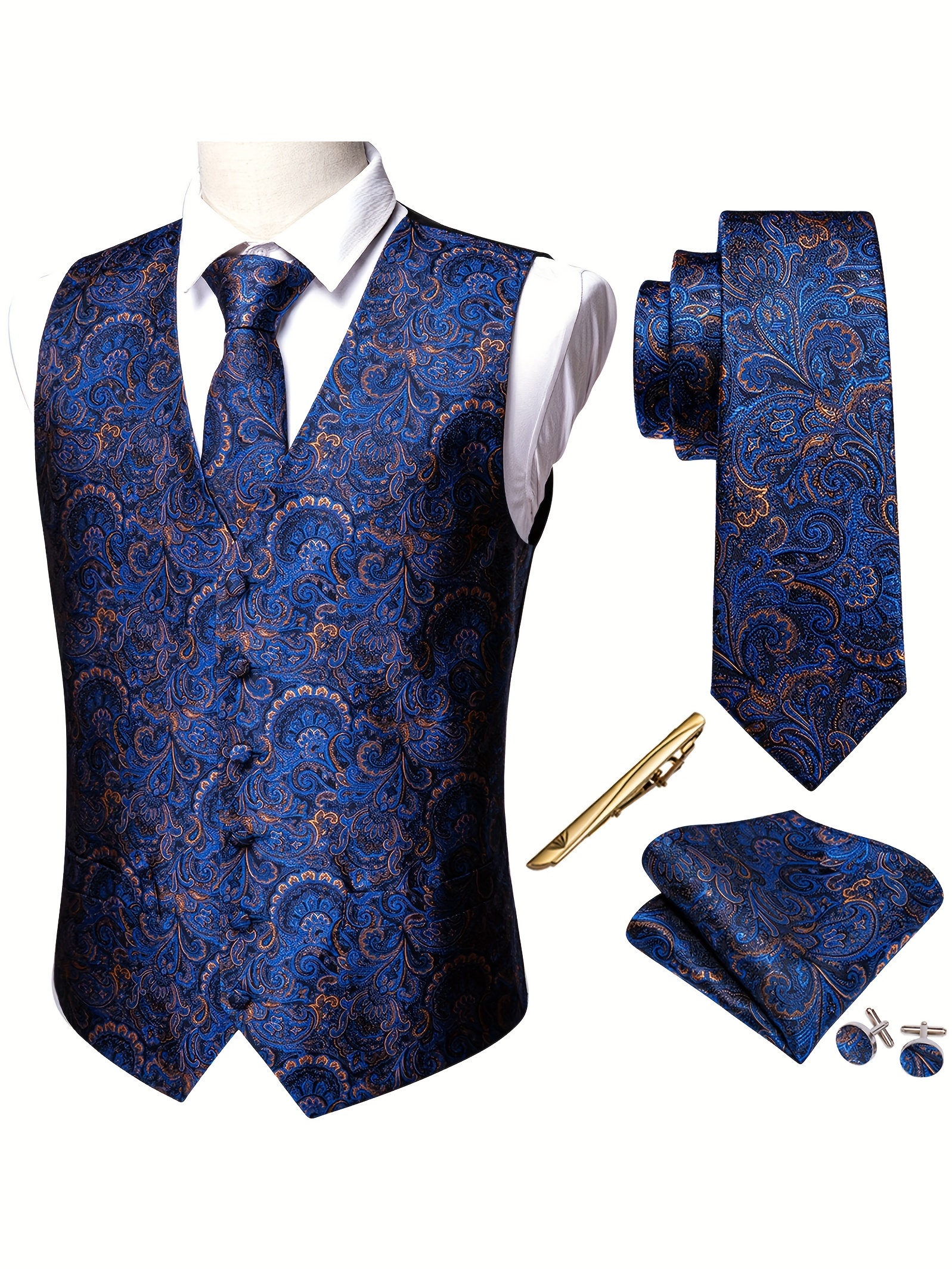 Plus Size Men's Royal Flaxen Floral Suit Vest Jacquard V - Temu Canada