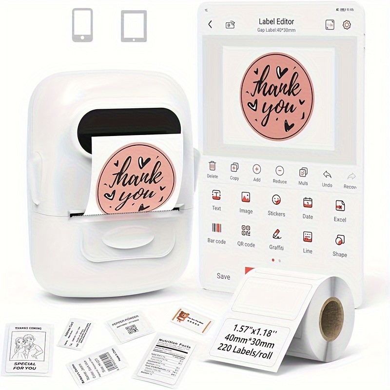 impresora t rmica port til p50 adecuada para el hogar   de   los     a y alimentos compatible con   ios equipada con un rollo de pegatinas blancas de 40 30 mm   8