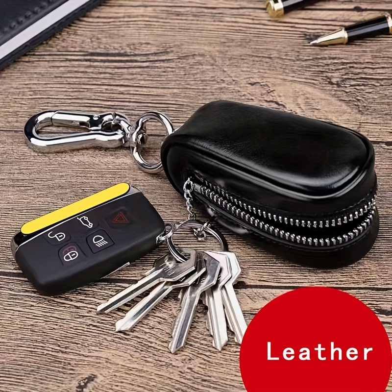 Contact Grnuine Leather Key Case,mens Leather Cowhide Key Chain Bag,Keyring Card ID Holder Wallet Purse