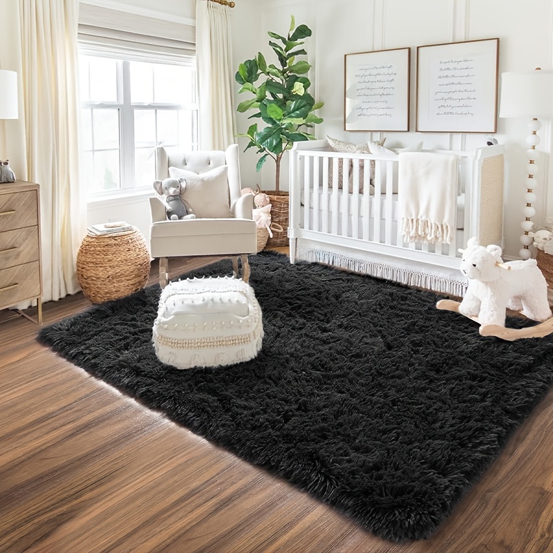 Alfombra negra para sala de estar, súper suave, esponjosa, natural, cómoda,  gruesa, alfombra de piel de princesa para niñas, 2 x 3 pies