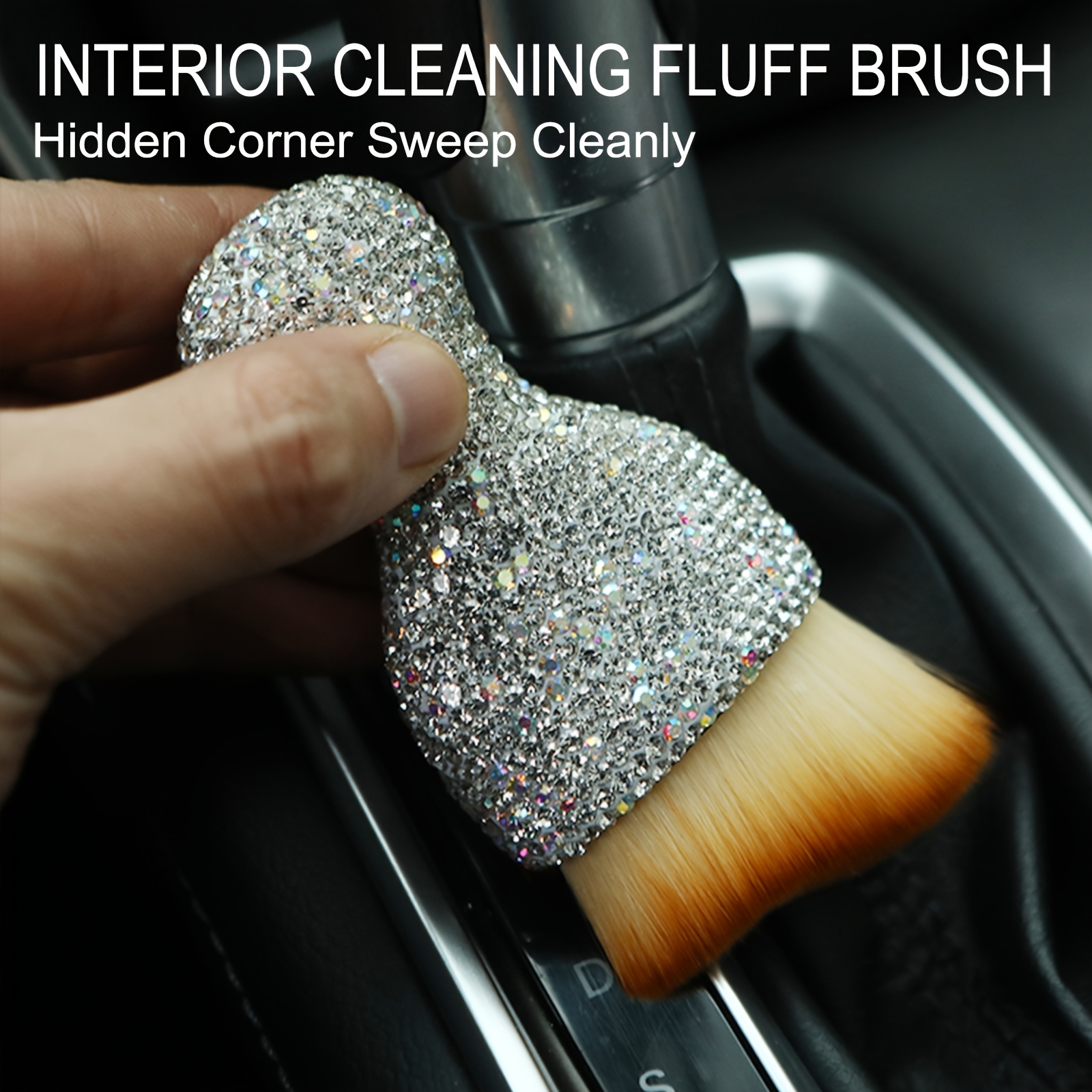 Bling Flashing Auto Interior Dust Brush With Rhinestone Soft - Temu