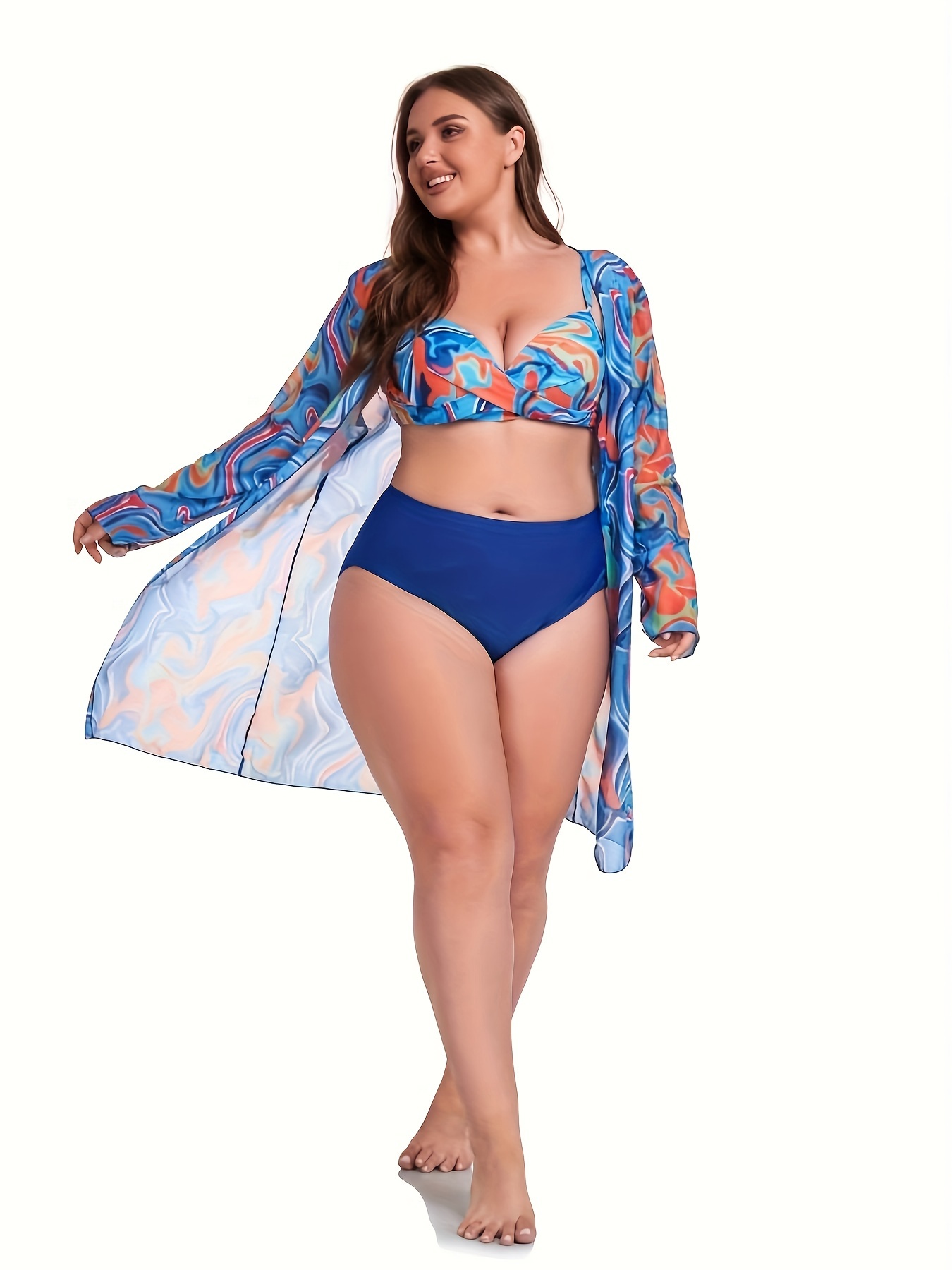 Women's Plus Size Fluid Print Twist Front Bikini Set