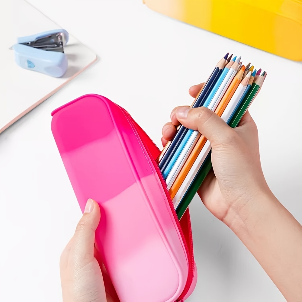 1pc Solid Color Canvas Pencil Case With Simplistic Design And