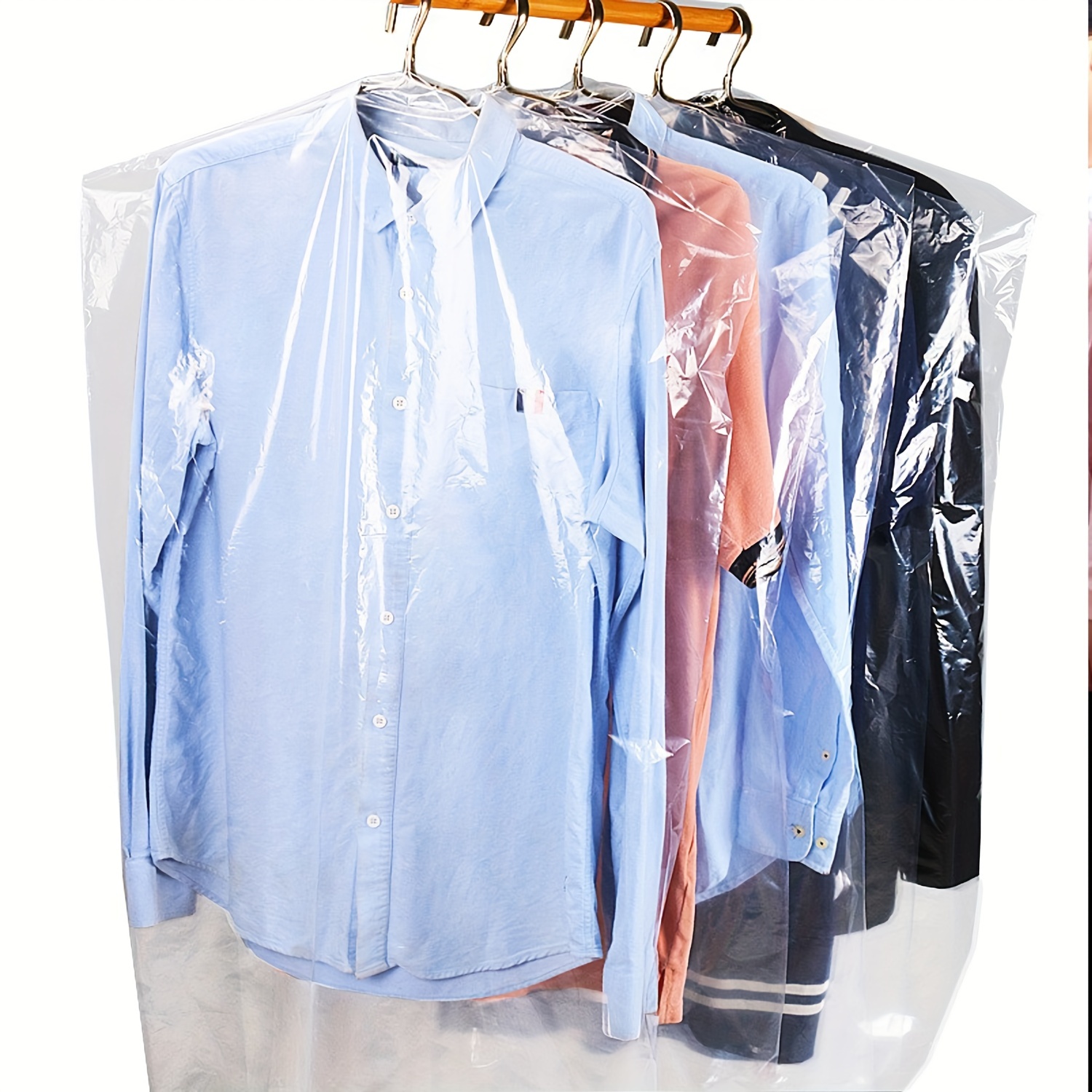Paquete de 50 bolsas para ropa, funda transparente contra el polvo, ropa  colgante a prueba de polvo para tintorería, almacenamiento en el hogar,  viajes, armario para guardar ropa