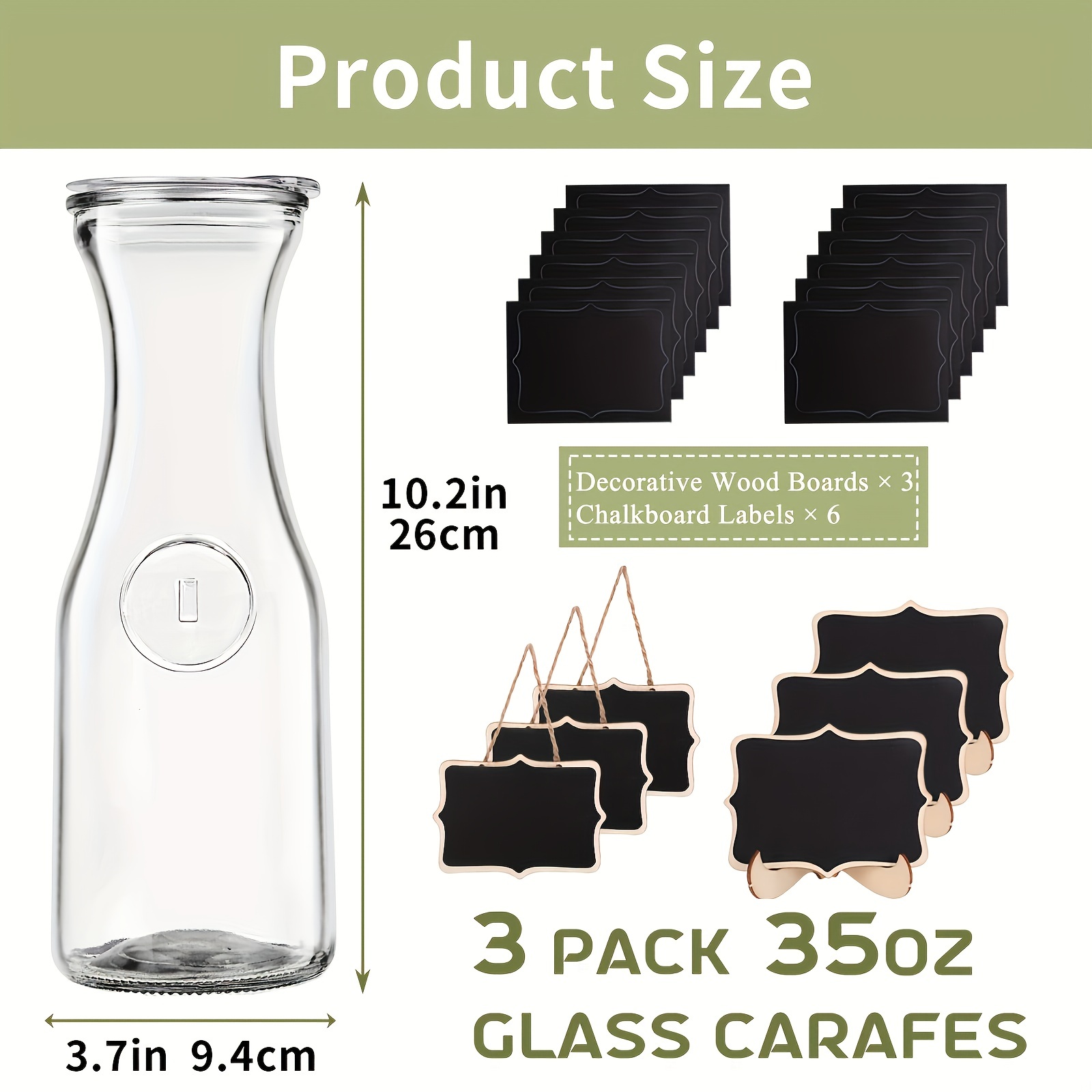 Glass Carafes with Lids, 35 oz, Set of 3