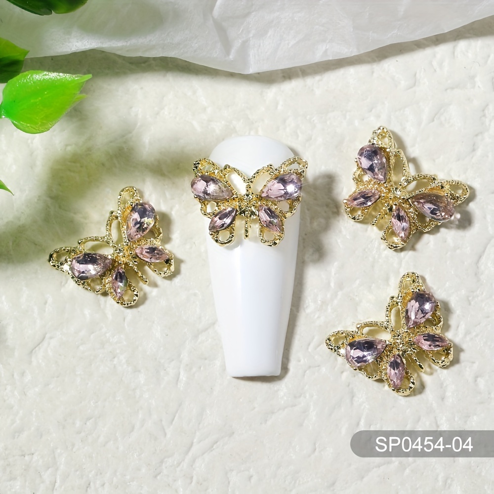 10pcs Butterfly Nail Art Charms with Crystal Zircons 3D Alloy Nail Accessory