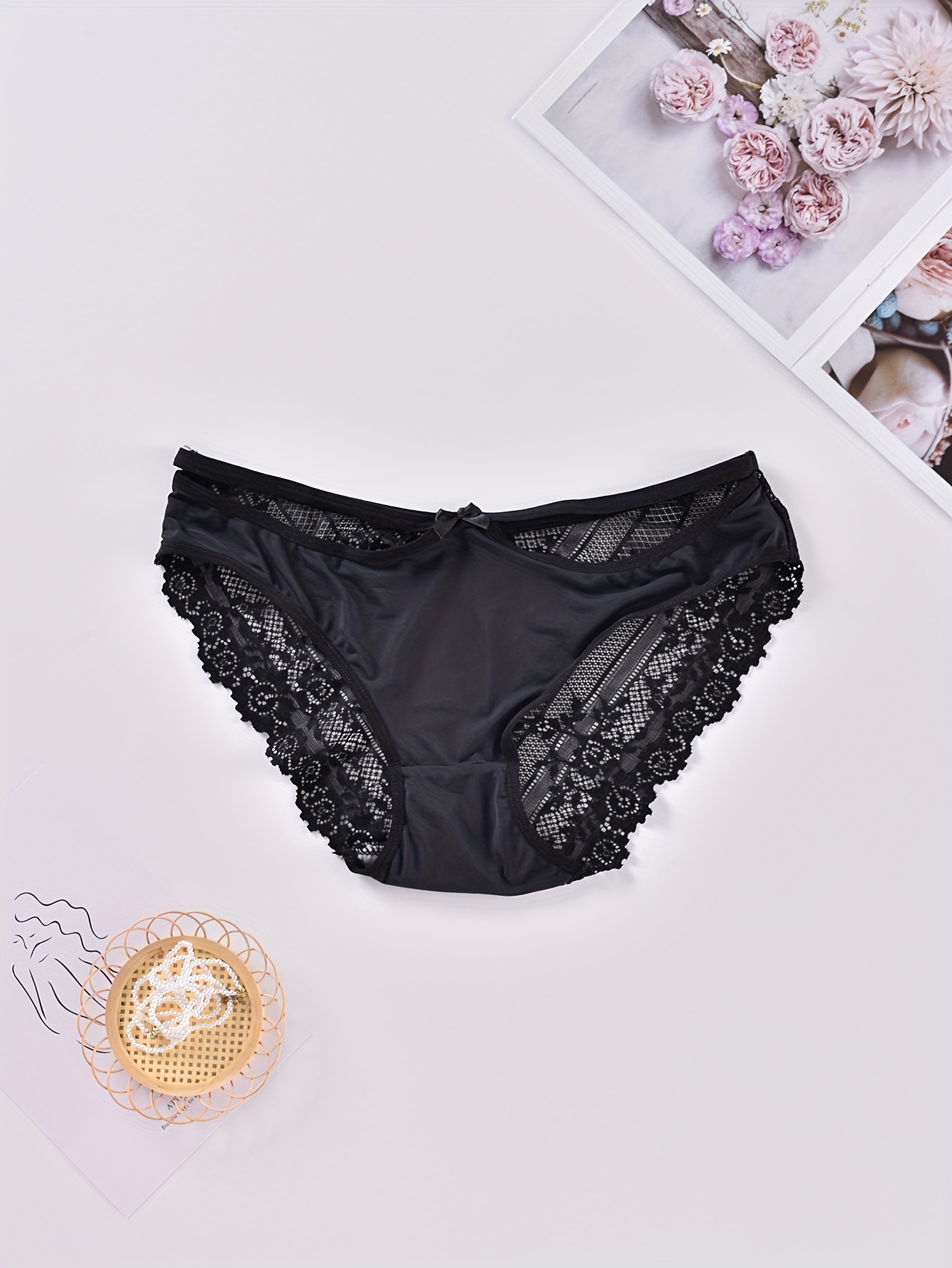 Lace Trim Bikini Briefs Breathable Mid rise Elastic Waist - Temu New Zealand