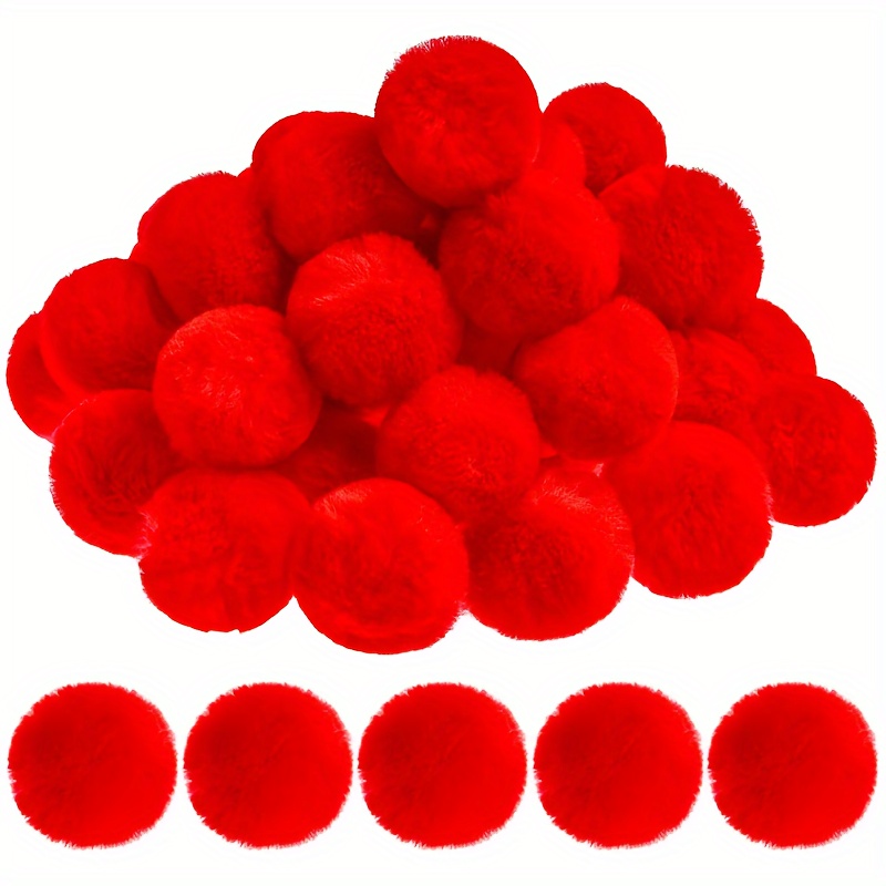 Value Pack 100pcs Red Pom Poms 1inch/2.5cm, Solid Color Craft Pom