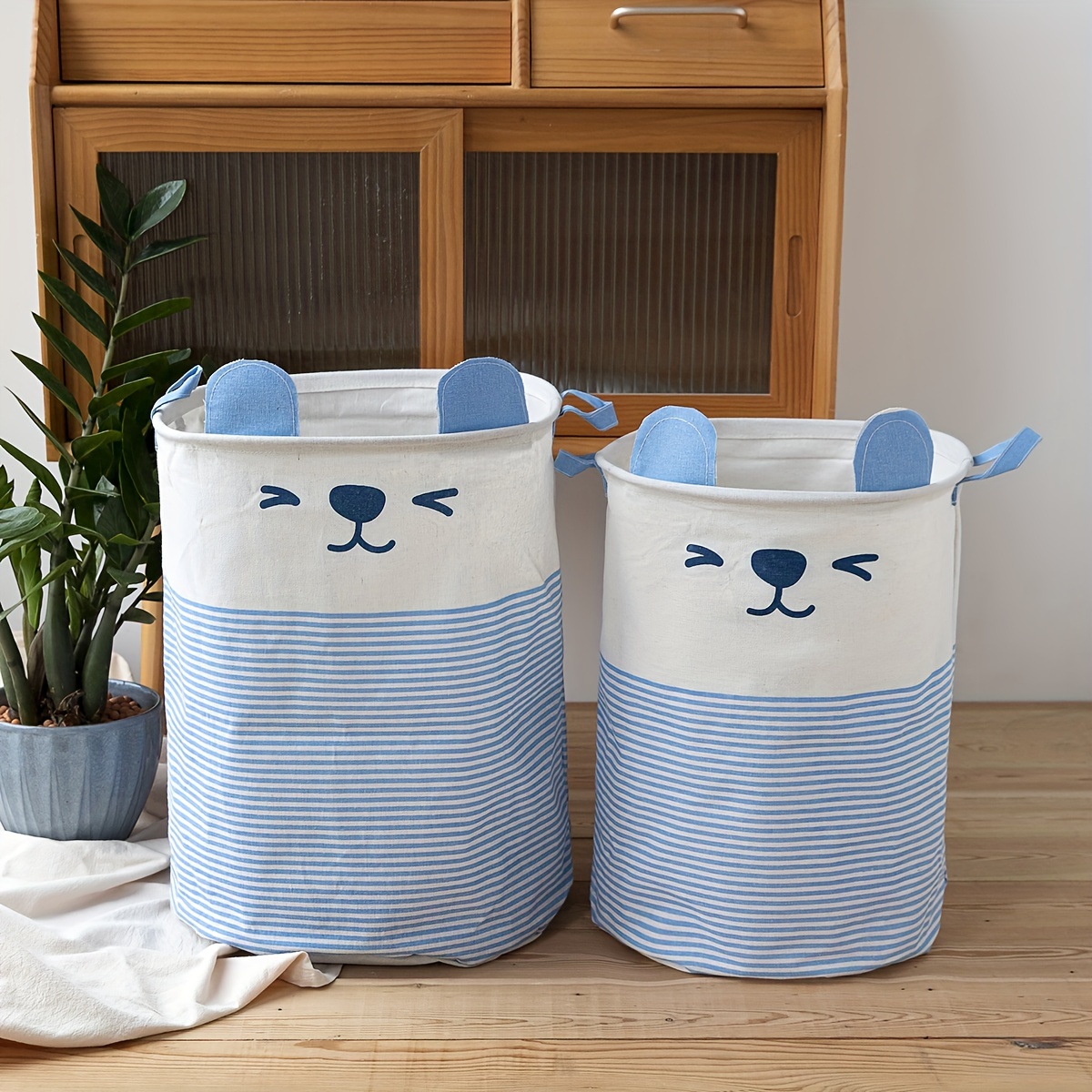 Waterproof Laundry Basket Round Stripe Foldable Cute - Temu