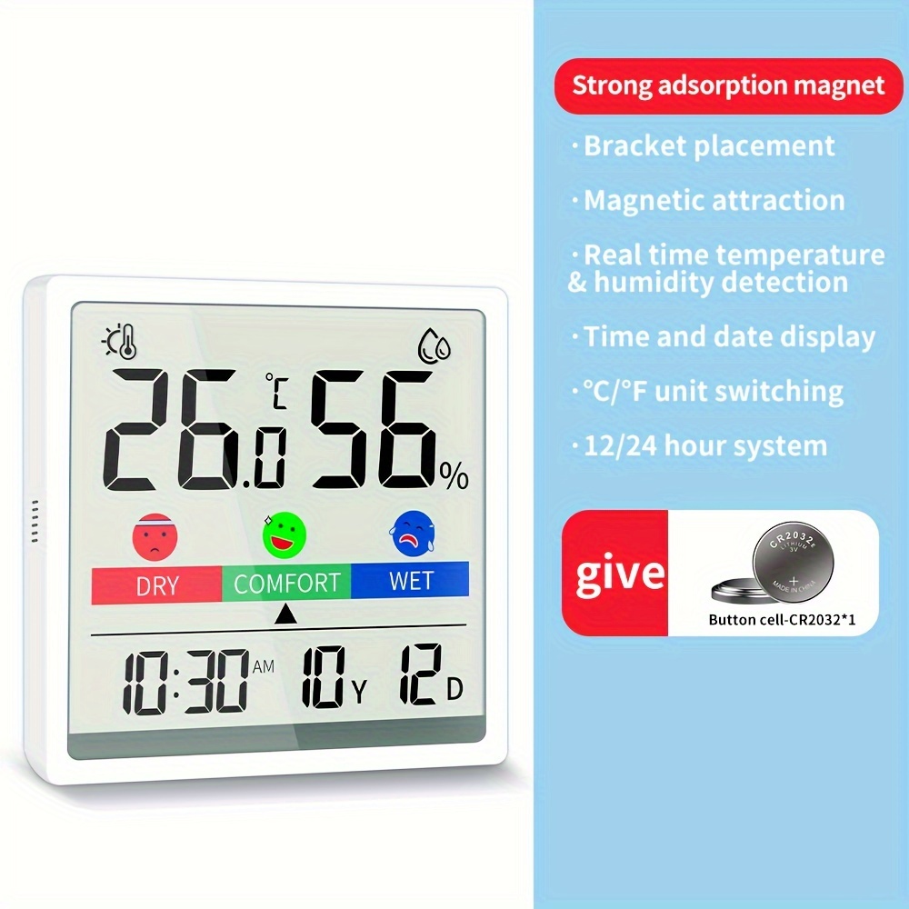 Hygrometer Indoor Thermometer, Desktop Digital Thermometer With Temperature  And Humidity Monitor, Accurate Humidity Gauge Room Thermometer With Clock