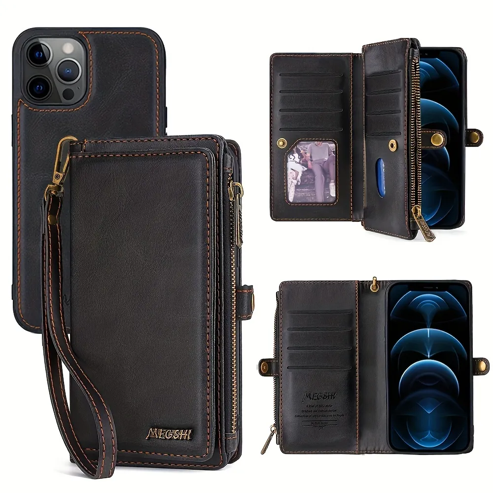 For Iphone 15 Pro Max Case Wallet With Card Slots, For Iphone15pro Pu  Leather Zipper Flip Cover With Wrist Strap Phone Protective Case Iphone  14pro Wallet Case For Iphone15,iphone15plus,iphone14plus,iphone 13pro - Temu