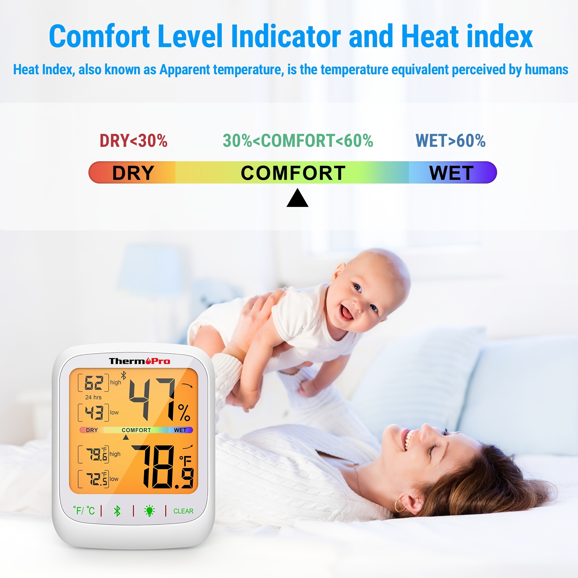 ThermoPro Wireless Thermometer Hygrometer Bluetooth Digital Indoor Room  Thermometer Temperature and Humidity Gauge 260ft Remote Monitor with Smart  App Alerts Comfort Indicator 