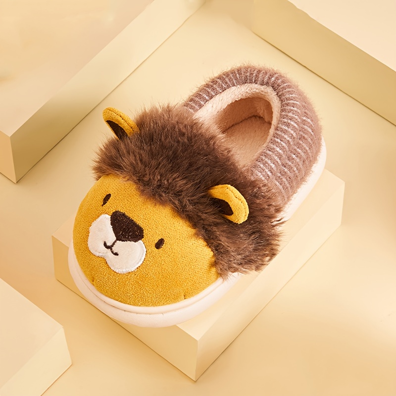 Cute Cartoon Lion Furry House Shoes For Girls Comfortable Non Slip Soft Bottom Walking Shoes For Indoor Autumn And Winter