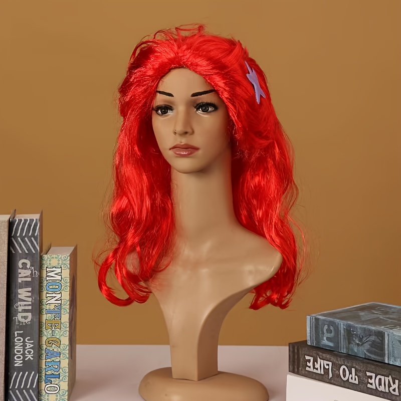 Mermaid Costume Wigs Red Long Curly Wig Synthetic Wig Anime Temu