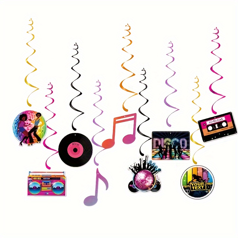 

Set/9pcs, 70/80s Rock Themed Party Hanging Swirls, Disco Party Decor Record Note Pendants, Hip-hop Retro Party Hanging Decorations