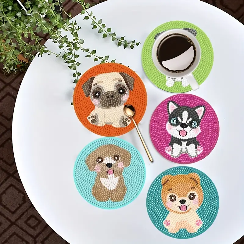 Diy Dog Artificial Diamond Painting Coasters With - Temu