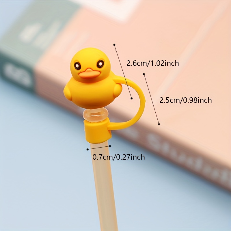 Cartoon Straw Cover Reusable Silicone Straw Caps Decor for 5-10mm (Duck Yellow), Multicolor