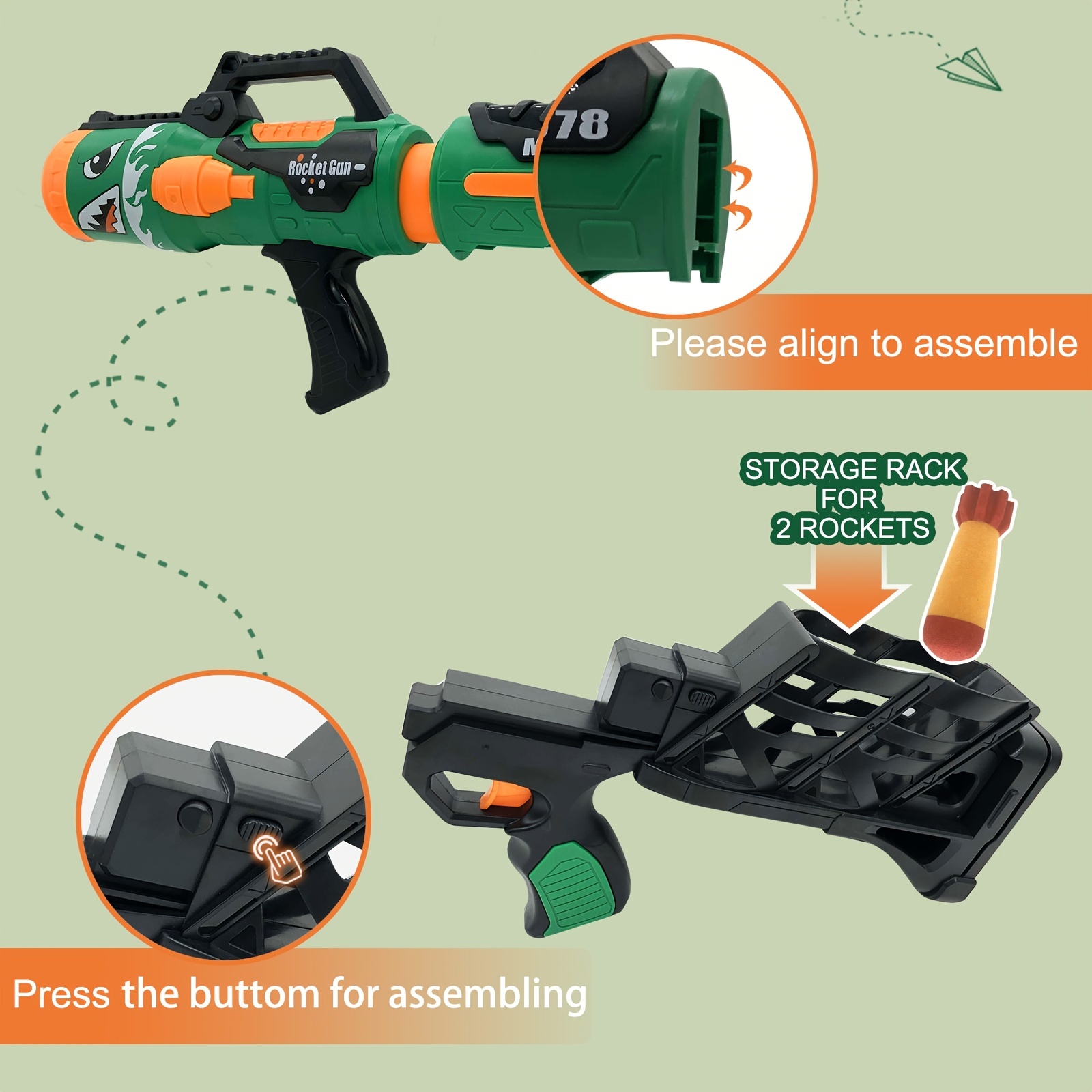 Compatible Toy Rocket Barrel Launcher 6 Foam Rockets Air Power Blaster Gun For Kids Teens Adults - Toys and Games