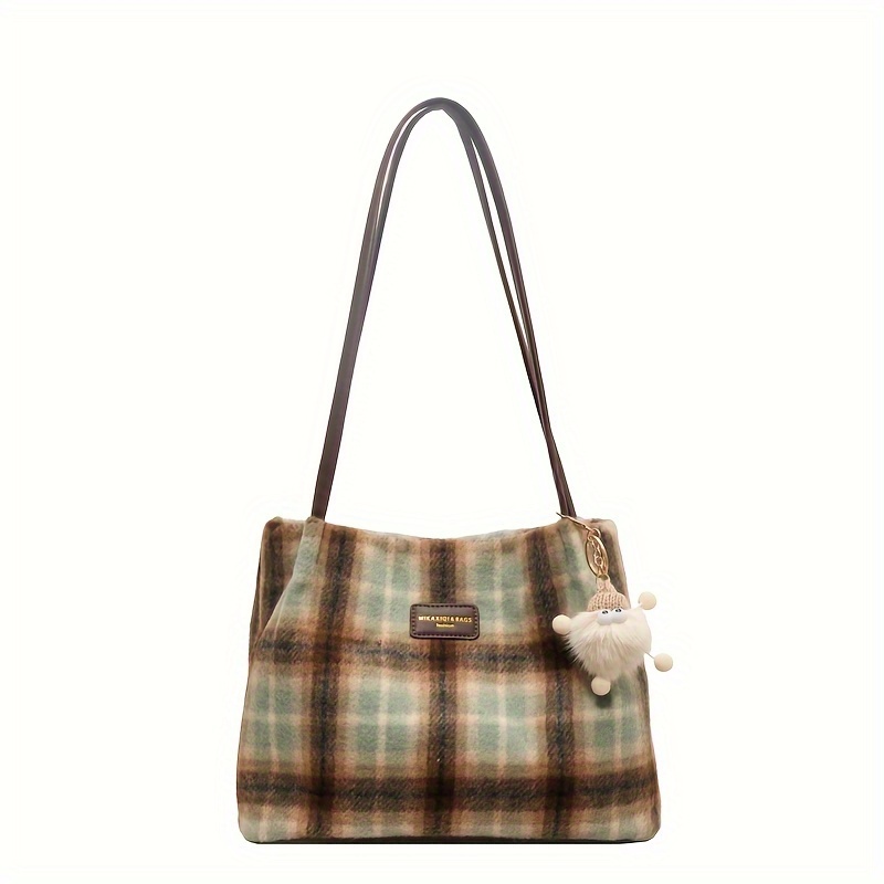 Vintage Plaid Pattern Tote Bag, Retro Crossbody Bag, Women's