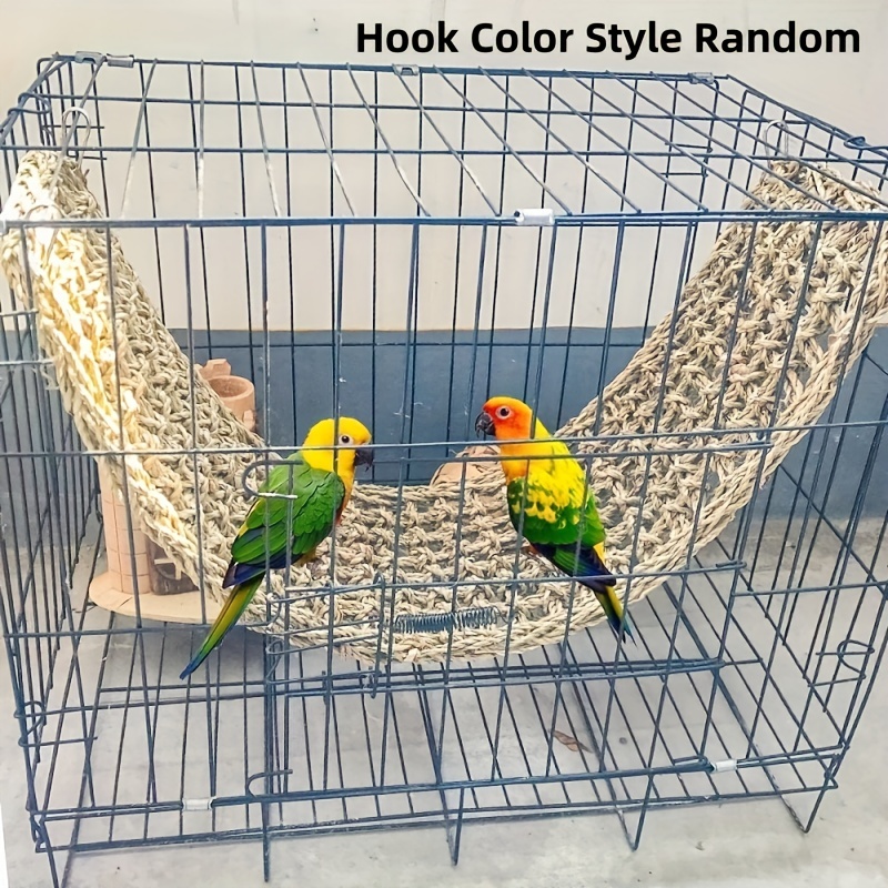 Bird Hanging Grass Mat with 4 Hooks Natural Grass Woven Net Hammock