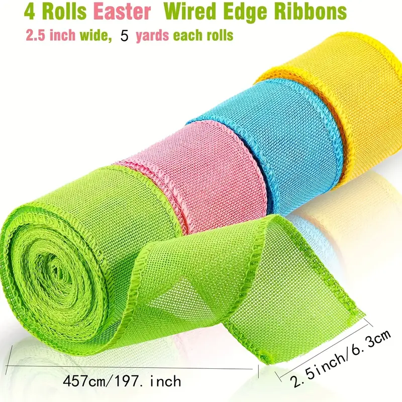Easter Burlap Wired Ribbons Solid Wired Edge Ribbon Wrapping - Temu