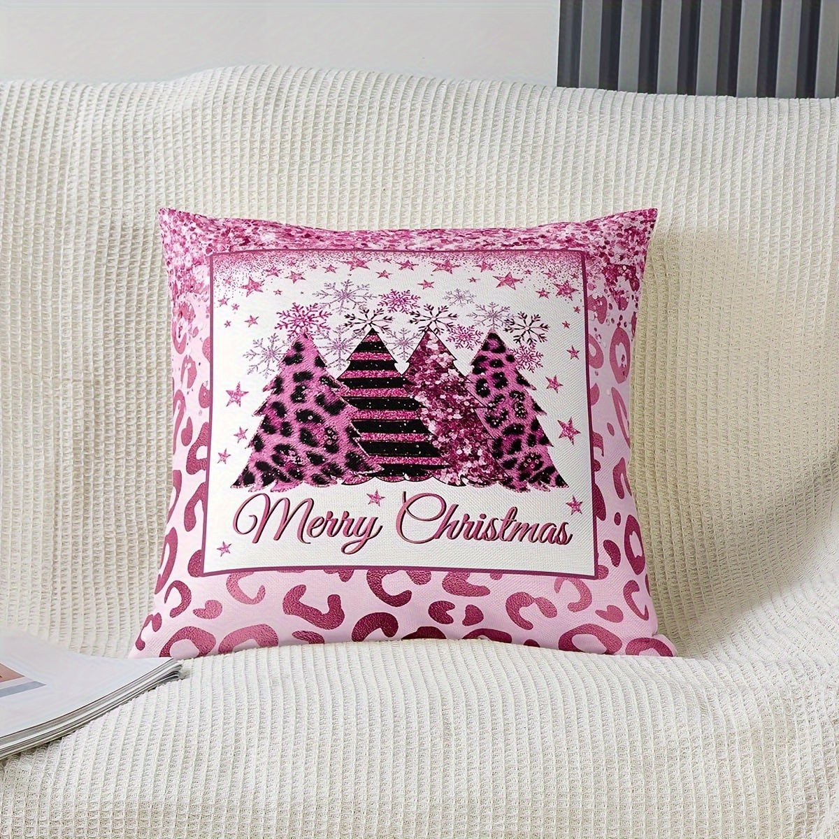 Pink Christmas Pillow Covers Snowflakes Pillowcase Pink Theme Pillowslip  For Bed Couch Winter Cushion Case New