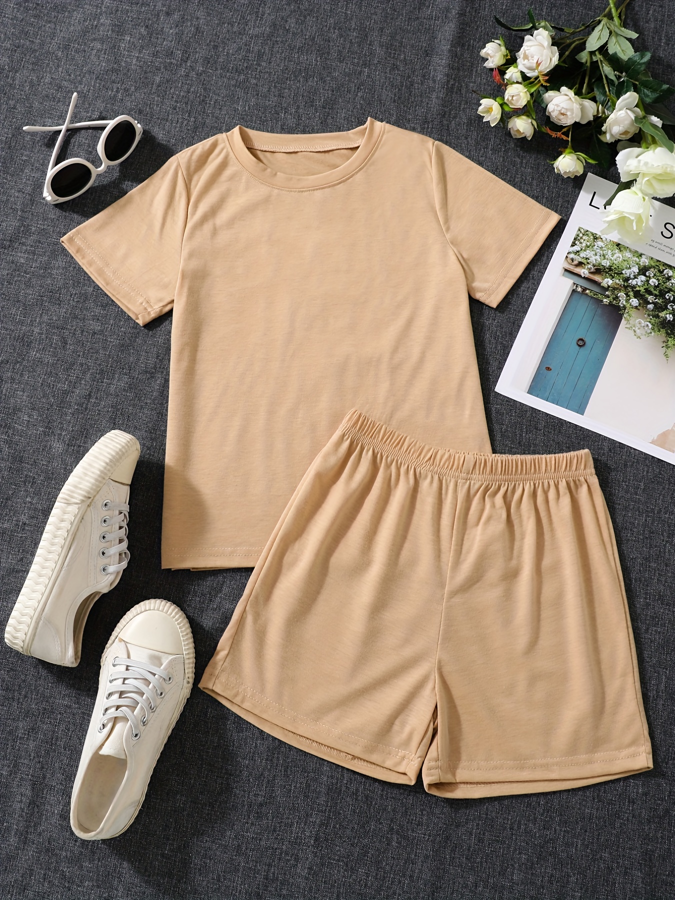 Summer Boys and Girls Short Sleeve T-shirt Shorts 2-Piece Set New