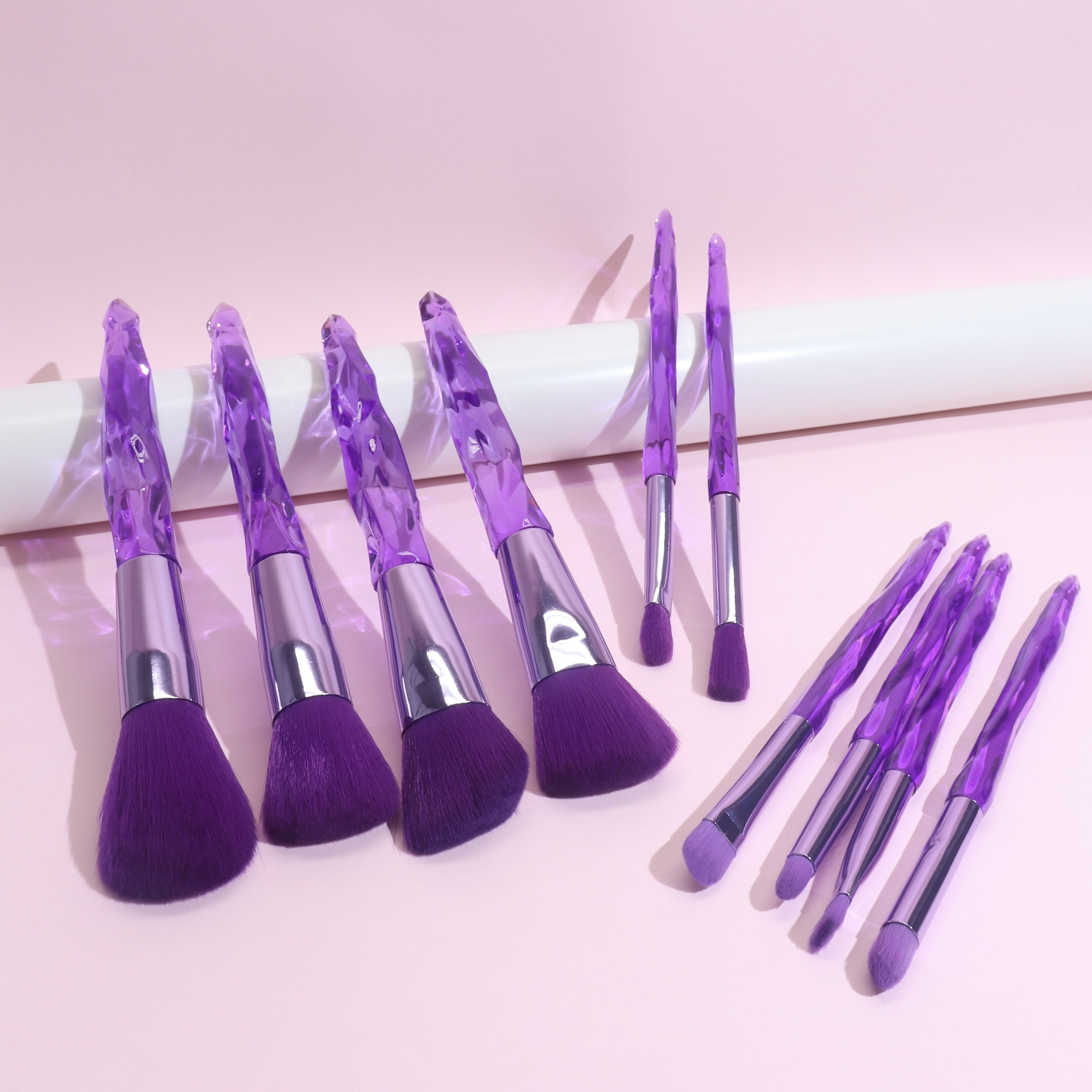 Crystal Chip Makeup Brush Set, Amethyst Makeup Brushes, Rose