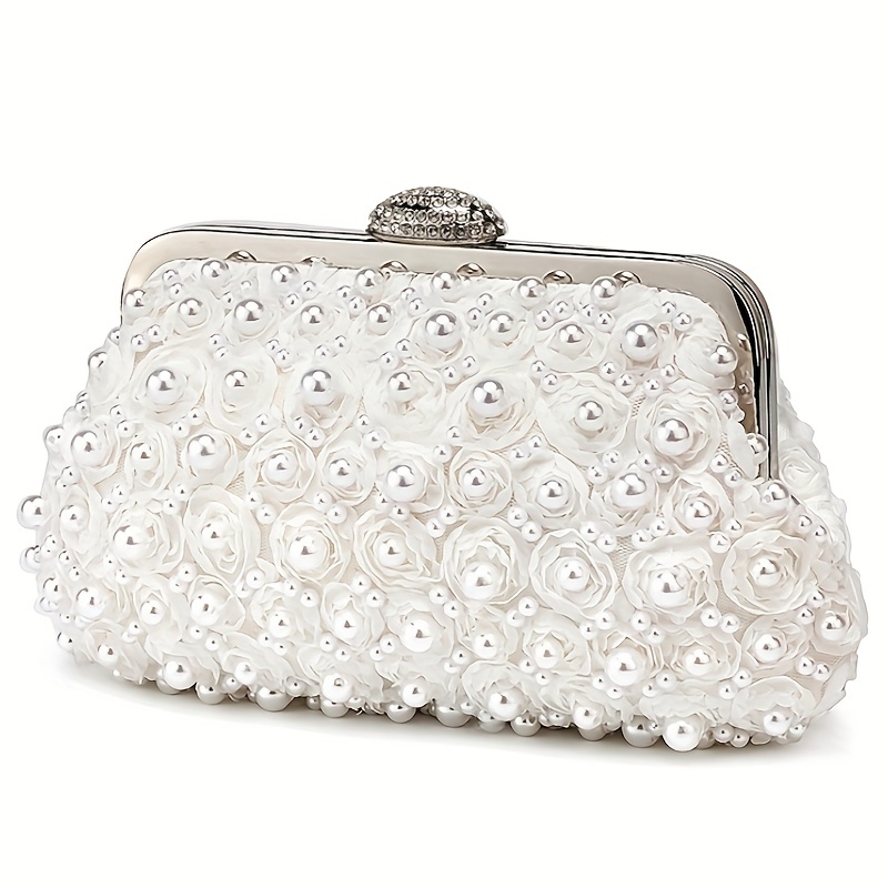 Bolso Mano Elegante Blanco Cuentas Imitación Perlas Hebilla - Temu Chile