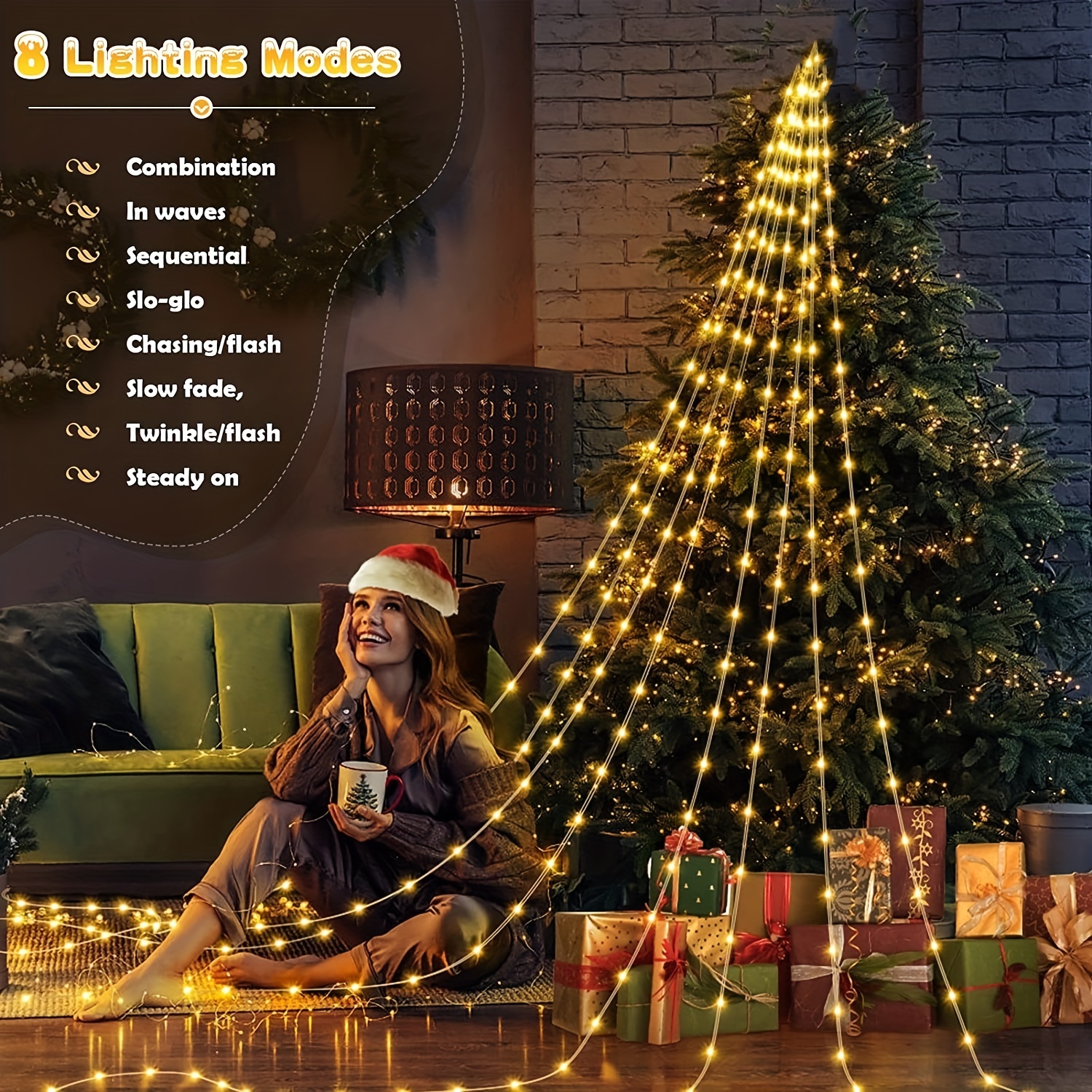 1pc outdoor christmas decorations string lights 180 led 8 lighting modes usb plug waterproof patio light for home xmas tree wedding yard porch holiday decoration halloween christmas decorations details 2