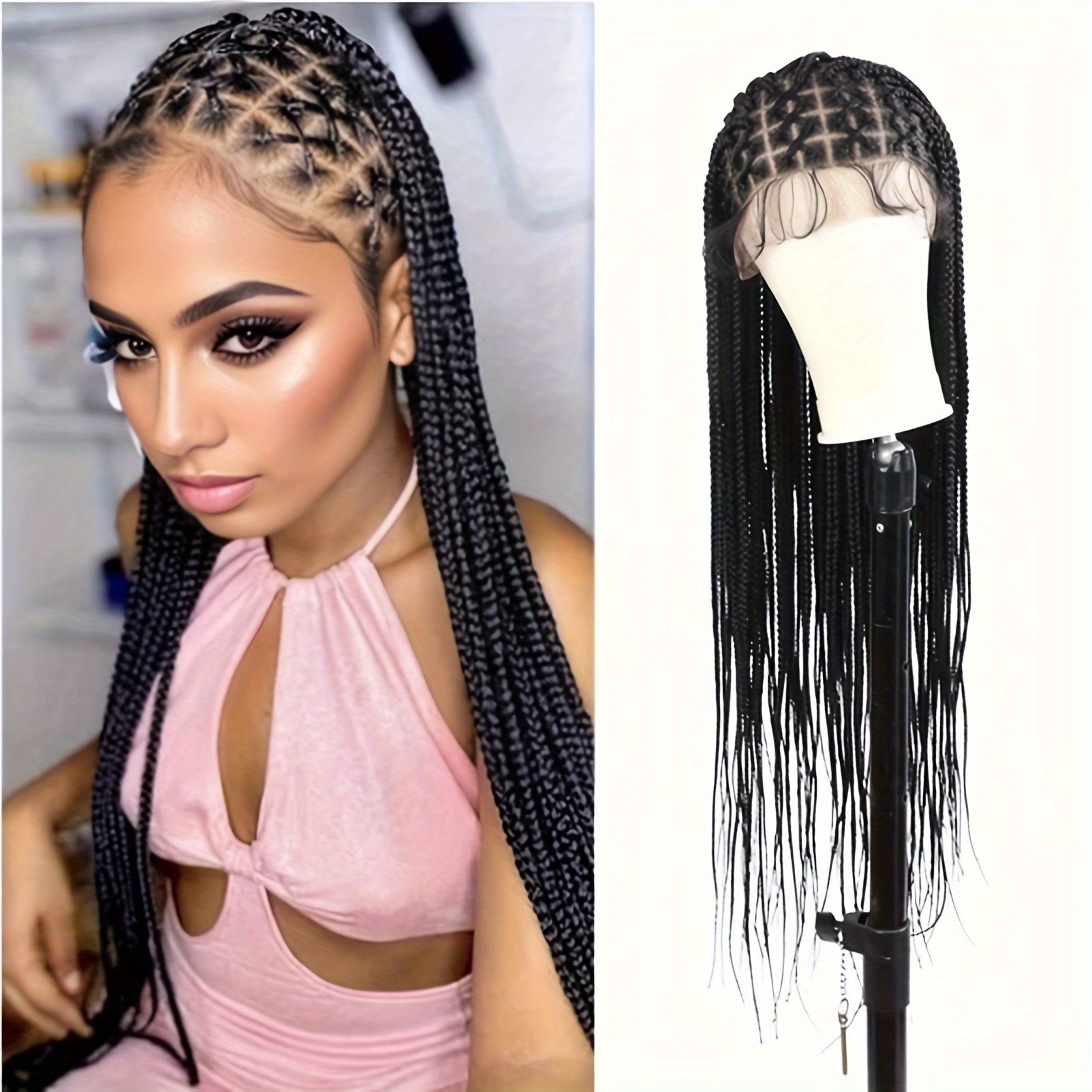 Criss Cross Knotless Box Braided Wigs Cornrow Lace Braids - Temu