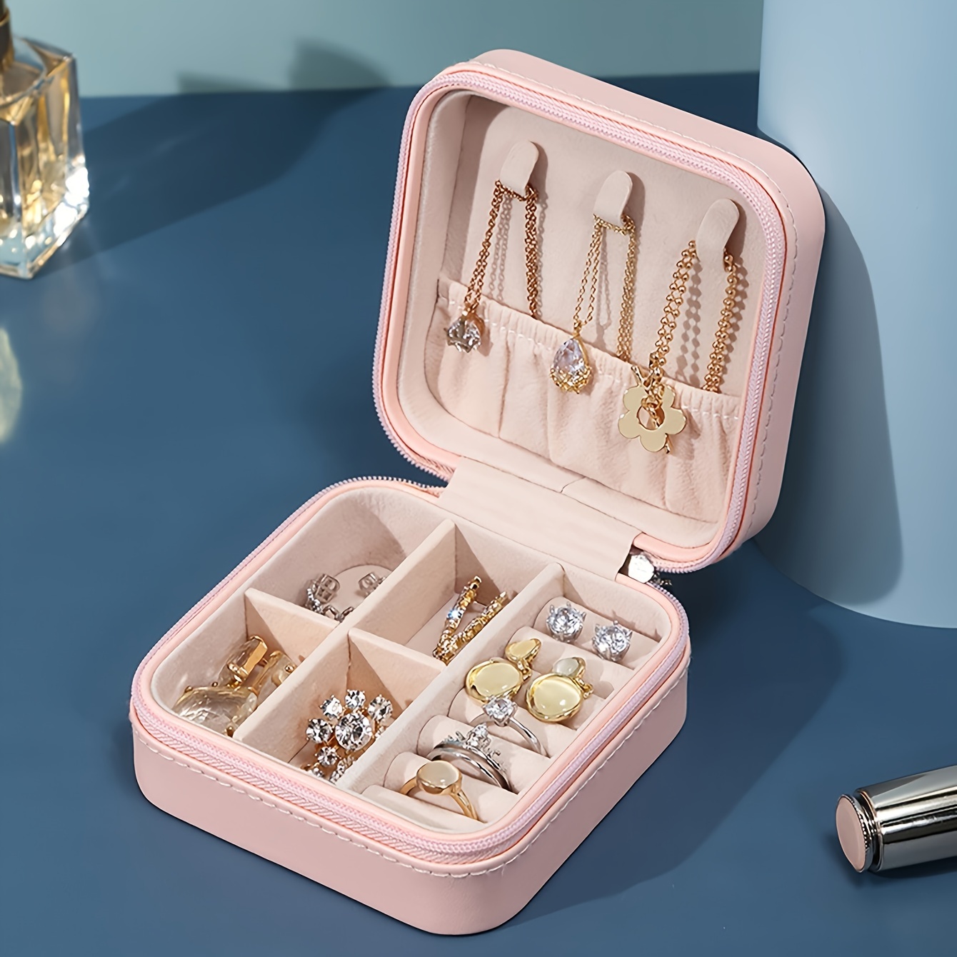 Pu Jewelry Box Necklace Hook Earrings Ring Bracelet Storage - Temu