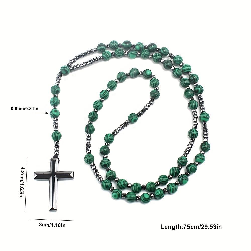 Natural Stone Malachite Round Beads Necklace Vintage Rosary