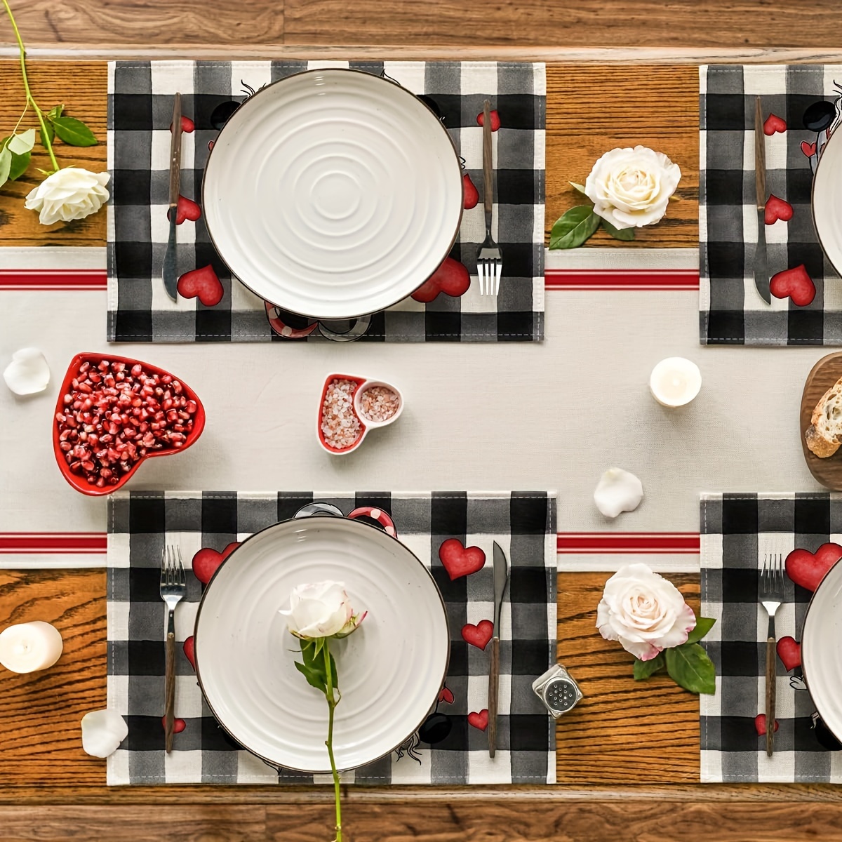 Placemats, Buffalo Plaid Hearts Gnomes Love Valentine's Day Placemats