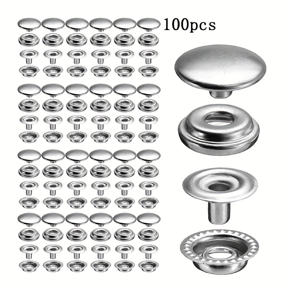 18 Sets Press Studs Cap Button, Stainless Steel Snap Fasteners Kit with  Hand Fixing Tools, Instant Metal Buttons No-Sew Clips Snap for Bags, Jeans