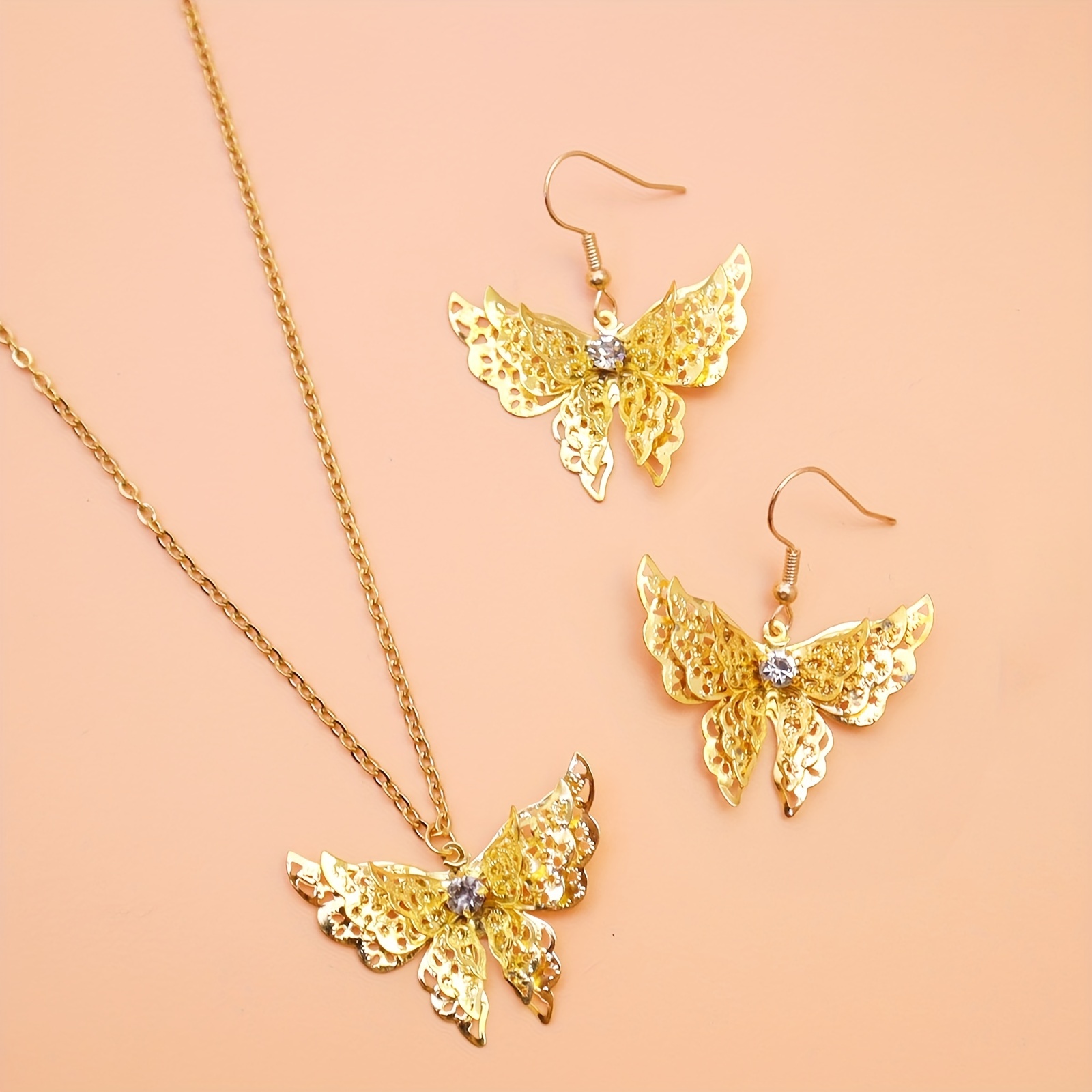 1pair Of Gold-color Blossom Shaped & Butterfly Shaped Hollow Out Stainless  Steel Handmade Earrings For Women, Suitable For Evening Party, Banquet,  Family Gathering And Honeymoon.