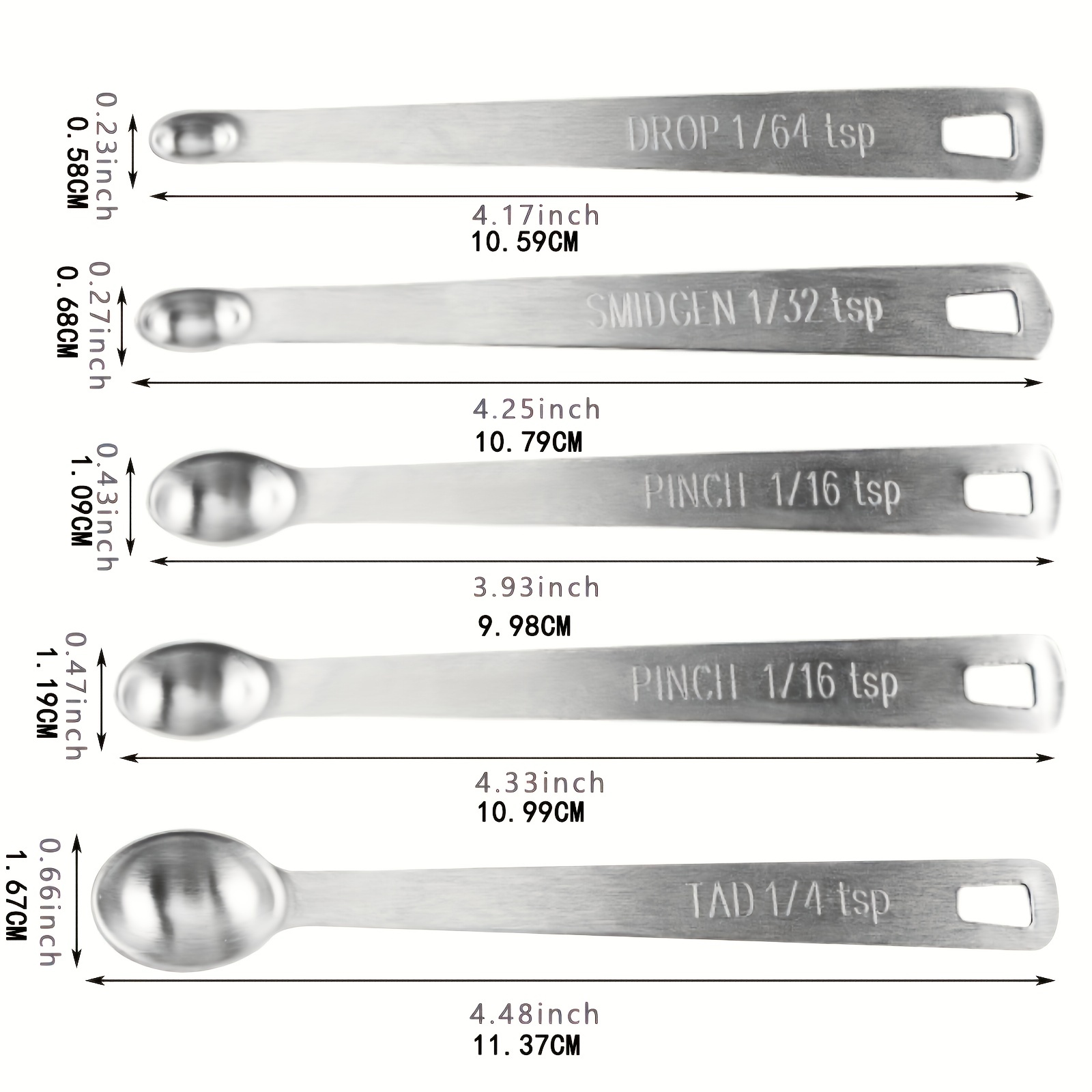 Mini Measuring Spoons - Set of 5 plastic for Dry and Liquid Ingredients -  1/64, 1/32, 1/16, 1/8 and 1/4 Teaspoon