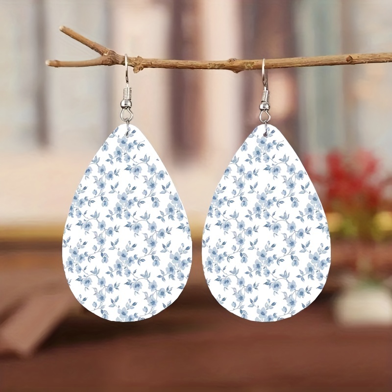 Creative Floral Print Earrings Men Couple Ear Jewelry Temu