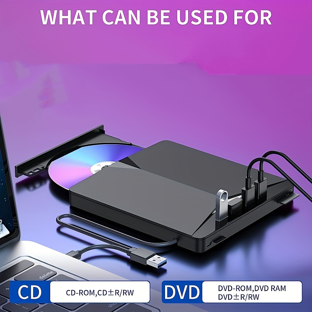 External Blu Ray DVD Drive Burner Player USB3.0 Type-C Dual interfaces  Portable Slim Automatic Slot-Loading CD/DVD-RAM RW Reader with High Speed  Data
