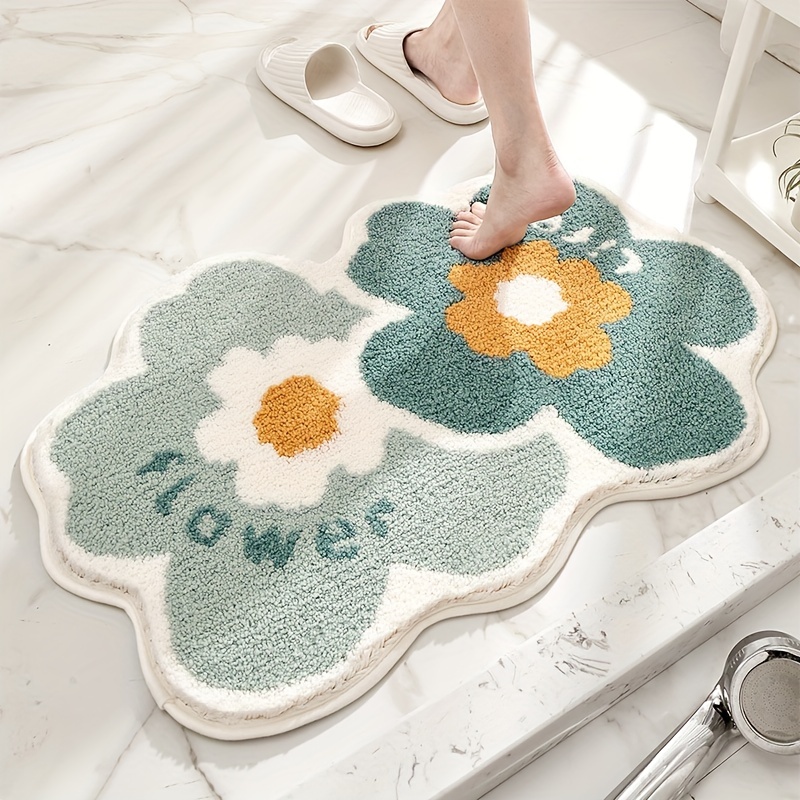 DeramHy home 1 Piece Cute Flower Bath Mat, Machine Washable Bath