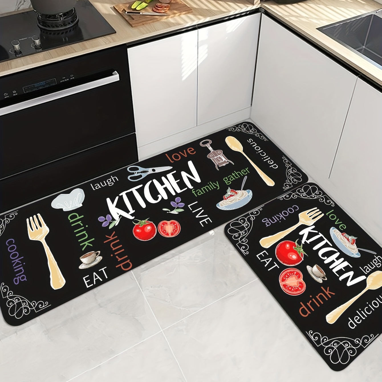 Non Slip Kitchen Rug with Digital Printed Letters