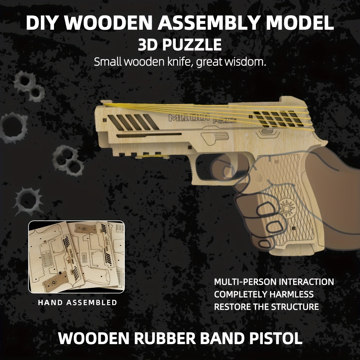 DIY Wooden 3D Assembled Model Rubber Band Pistol Toy