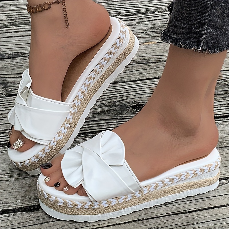 Mujeres Sandalias De Plataforma Con Lazo Sandalias De Verano Con Espadrilles De Punta Abierta Zapatos De Verano Casuales Para Exteriores