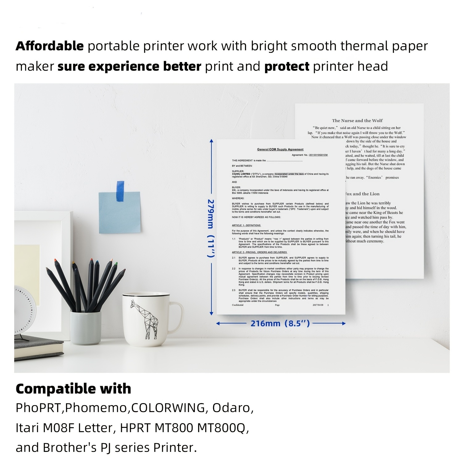 Odaro Thermal Printer Paper 8.5 x 11 US Letter Size Paper, Multipurpose  Office White - 100 sheets, Compatible with M08F, MT800, MT800Q And Other